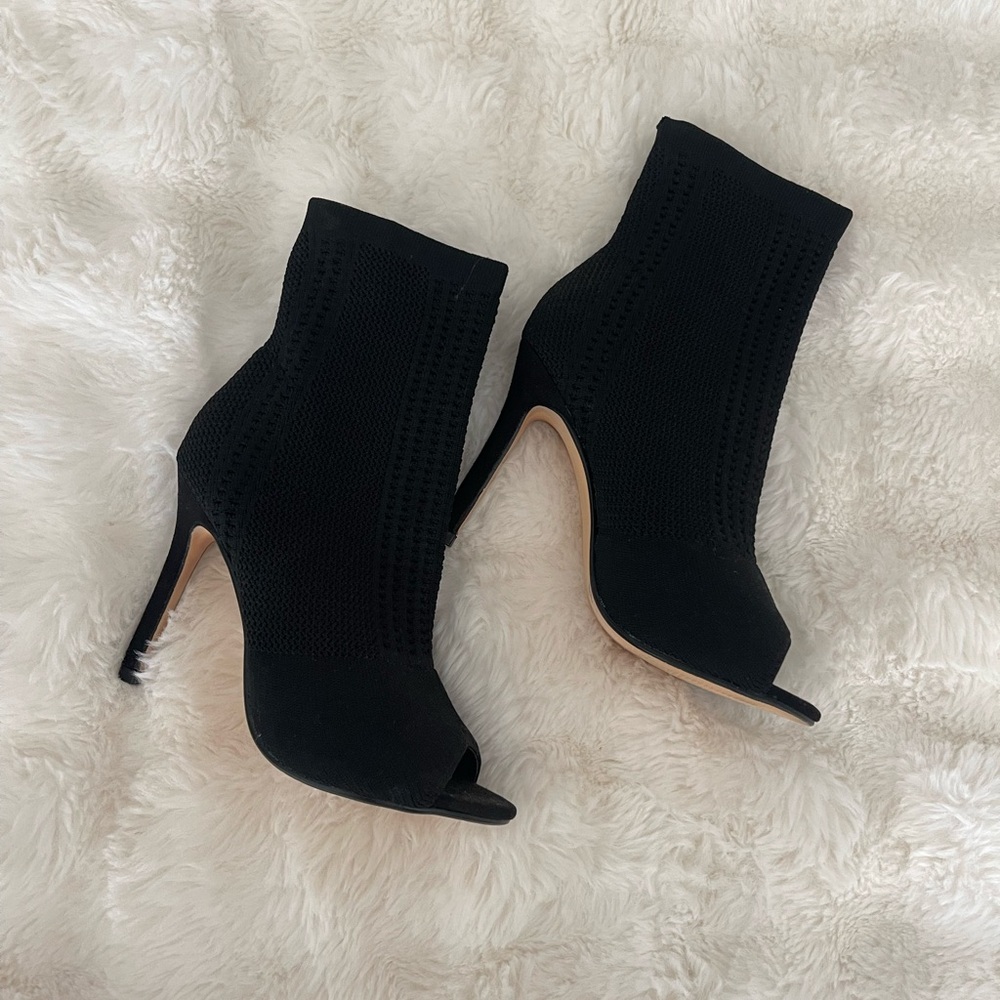 Nicole Miller Black Peep-Toe Heeled Boots
